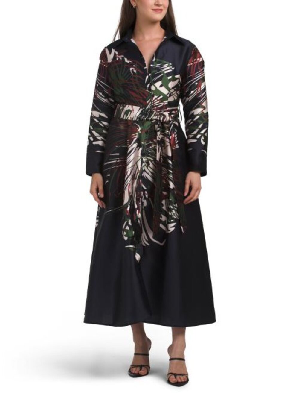 NANCY YANG Long Sleeve Mikado Shirt Dress Gown